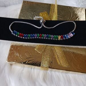 Rainbow Gemstones Sterling Silver Adjustable Bracelet
